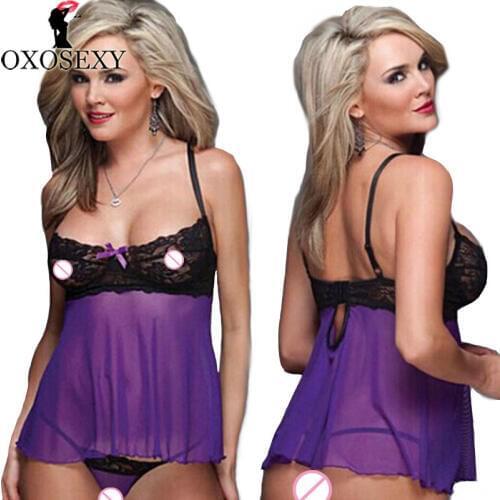 OXOSEXY 2017 new Women Sexy Lingerie hot Nightwear sexy Underwear babyDoll+G-String purple erotic lingerie sexy costumes 090