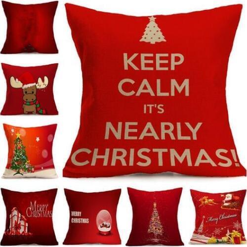 New Christmas Decorations For Home 1pcs Reindeer Jute Pillow Cover Case MERRY CHRISTMAS Square Linen Kerst Noel