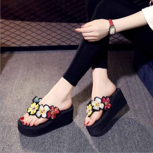 New Flip Flops Summer shoes woman Beach Sandals Womens Slippers Female Flat Sandals Rhinestone wedge pantoufle femme