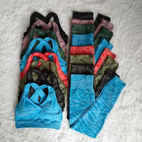 New Womens Tracksuit Camouflage Seamless Tiger Stripe Shockproof Gathered Sport Bra Fitness Breathable Soft Leggings Yoga Set