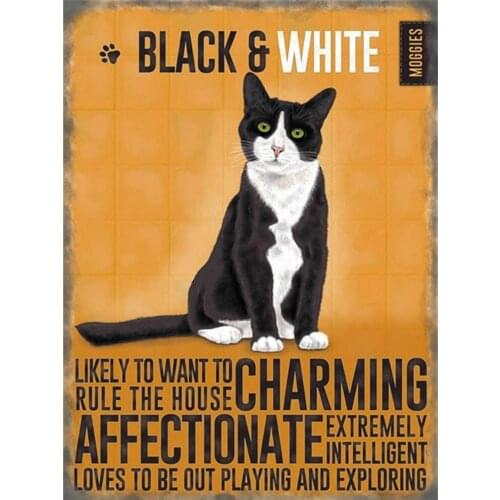 Black White Cat Charming Rustic Metal Plate Tin Sign Vintage Retro Man Cave Kitchen Yard Wall Decor