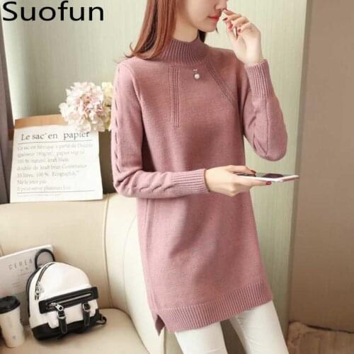 Solid 2021 Fashion Womens Mid And Long Woolen Clothes Wear Mid And Long Cocoon Type Pullover Plush Top Autumn Winter Sweaters