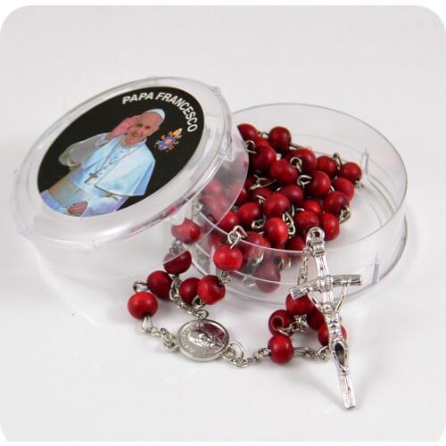 PAPA FRANCESCO Pope Franciscus PP rose scented perfume wood Rosary Beads JESUS Cross Necklace Catholic Fashion Religious jewelry