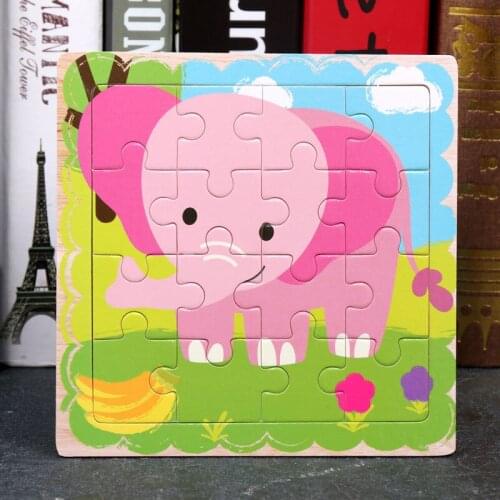 DDWE 16 Slice Small Piece Montessori Jigsaw Puzzle 3D Animals Wooden Intelligence Educational Toddler toys for 3 years children