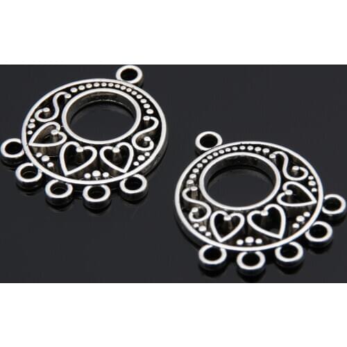20pcs Silver Color Heart Chandelier Charms Round Connector Pendant Jewelry Making DIY Handmade Accessories Wholesale A3466