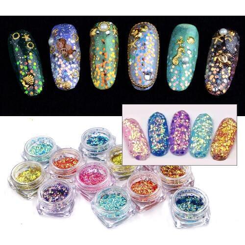Hot Sale 1 Set 12 Colorful Fish Scale Flakes Iridescent Colors Shifting Flakes Nail Glitter Sequins Nail Art Decoration Manicure