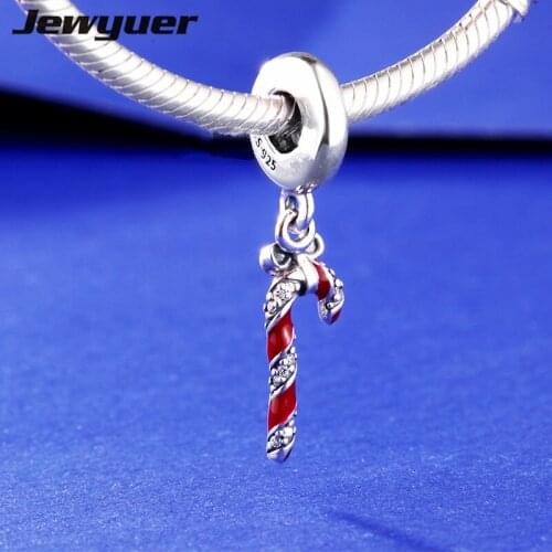 Christmas gift Sparkling Candy Cane Dangle Enamel Charms 925 sterling silver pendant charm fit bracelets DIY fine jewelry DA239