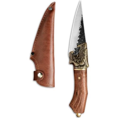Fishing Hunting Knife Survival Tools 7cr17 Carbon Steel Fixed Blade Hammered Forged Hand Made Boning Knife Leather Sheath Cover