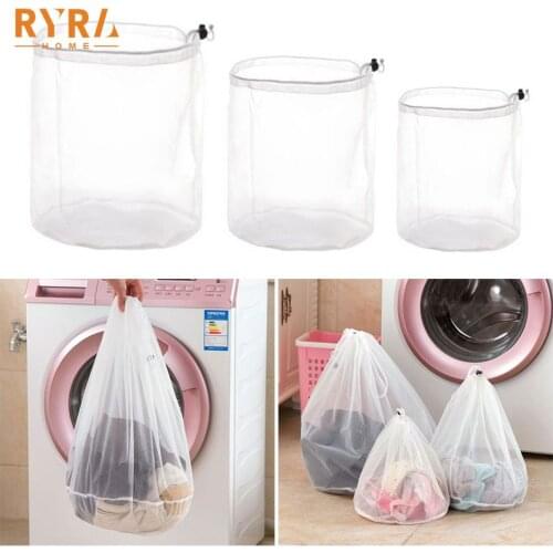 Drawstring Mesh Laundry Bag Nylon Washing Net Bag For Underwear Sock Washing Machines Pouch Clothes Bra Bags Organization