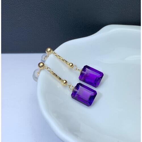 Shilovem 18K yellow Gold Piezoelectric Amethyst stud earrings fine Jewelry trendy wedding gift plant women 7*9mm myme0709888z