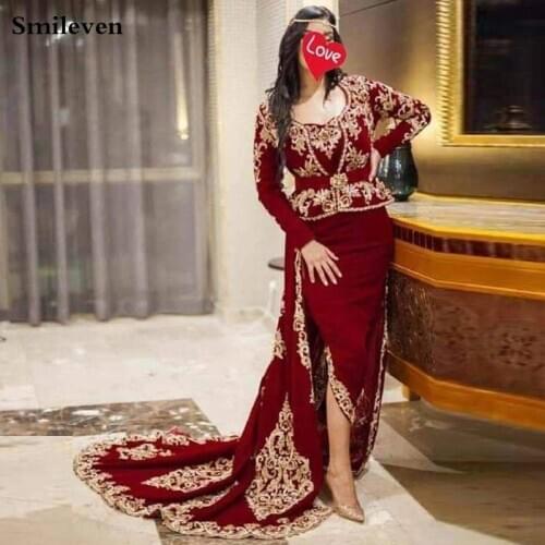 Smileven Karakou Algerian Caftan Formal Evening Dresses 4 Peices Detachable Belt Prom Dress Arabic Evening Party Gowns
