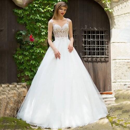 Wedding Dresses V-Neck Sleeveless Open Back Lace Up Floor-Length Sweep/Brush Train Bride Gowns trouwjurk