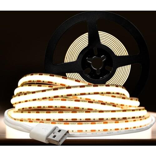 5V 4000K LED Strip Light 2M 960Chips High Density Flexible FOB COB Led Lights With USB Interface for Bedroom Cloakroom Kitchen