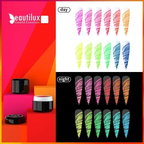 Beautilux Luminous Lining Gel Soak Off UV Led Party Nails Art Design Elastic Drawing Painting Nail DIY Spider Gel Varnish 6g