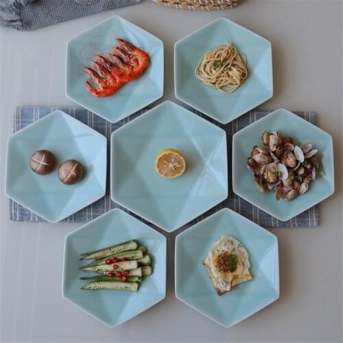 Plates for Salad Microwave Safe Fruit Sushi Sauce Seasoning Dish 1PC Ceramic Combination Hexagon Shape Dinnerware Tray Porcelain