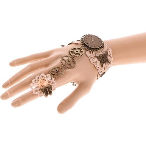 Gothic Retro Vintage Lace Bracelet Ring Set Wedding Party Elegant Decoration
