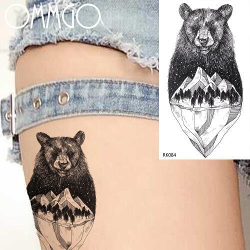 OMMGO Mountain Galaxy Star Temporary Tattoos Sticker Black Forest Islands Fake Tattoo Custom Tatoos Body Art Arm Black Draw Deco