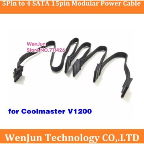 High Quality 5 pin Male 1 to 4 SATA 15pin Female Modular powr supply cable for Coolmaster V1200 PSU