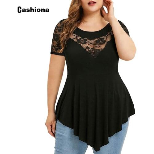 Plus size 4xl 5xl Women New Irregular T-shirt Patchwork Lace Womens Top Vintage 2021 Summer Loose Tees shirt Femme Clothing