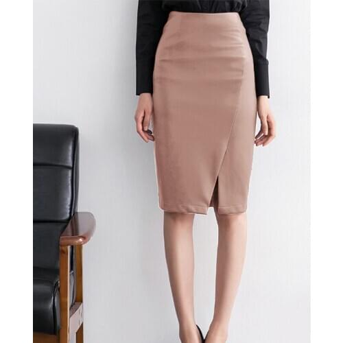PU Leather Skirt Women 2020 New Fashion Midi High Waist Bodycon Elegant Office Ladies Work Pencil Skirts Knee Length Plus Size