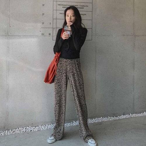 YourSeason Summer Fashion Leopard Print Chiffon Wide Leg Long Pants Women 2020 Casual Elastic Waist Full Length Trouser Autumn