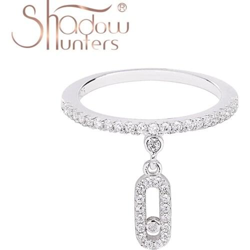 SHADOWHUNTERS 100% Real 925 Sterling Silver Women Luxury Ring Oval Pendant with Clear CZ Stone Centre For Wedding Jewelry Gifts