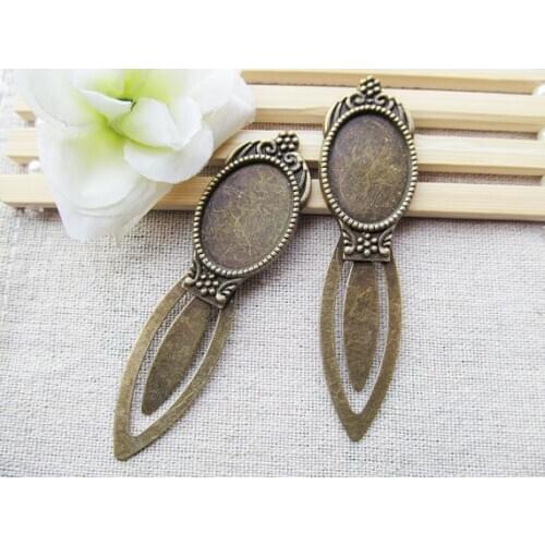 10pcs Antique Silver/Antique Bronze Oval BookMark Base Setting Tray Bezel Pendant Charm/Finding,Fit 18x25mm Cabochon/Cameo,DIY
