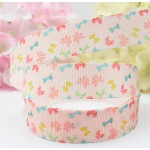 16718-7, 22mm Pink Bow Printed Grosgrain Ribbon, accessories Webbing, DIY handmade materials, free shipping