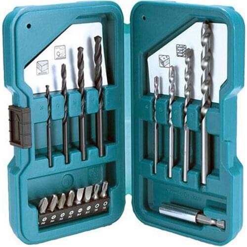 Makita 17 PCS Drill Bits Mix Set Multifunctional Combination Set High Speed Steel Drill Bit Masonry Bit For Electric Drill Drive