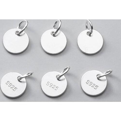 2pcs 925 Sterling Silver Small Round Tag Charms DIY Jewelry Findings 6mm Entire S925 Silver Dangle Decoration Widget Pendant