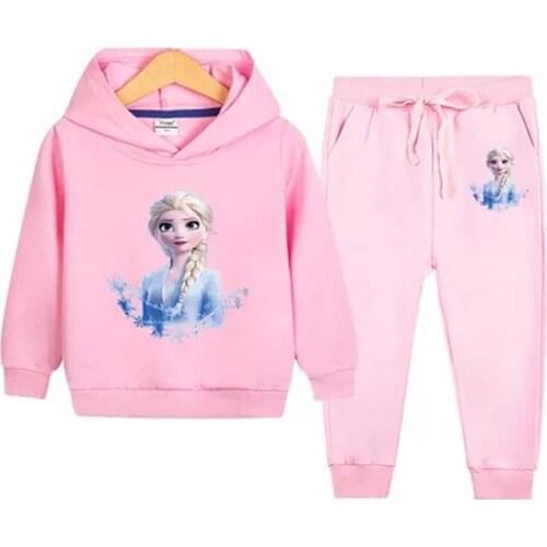 2Pcs/set Disney Frozen Anna Princess Kids Girls Clothes Cartoon Children Hoodies Coat Casual Sportswear Pants Outfits Suits