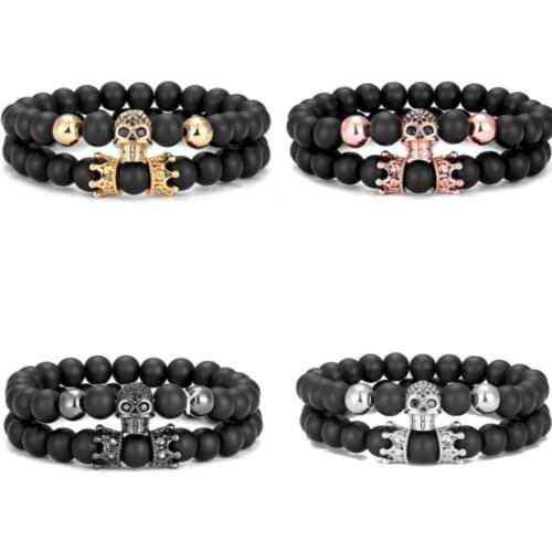 2pcs/lot 8mm skull ball crown gold silver copper cz zircon cubic zirconia beads bohemian Bracelet Stone Bangles rf45