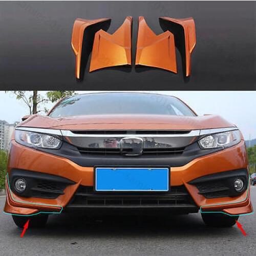 4x Orange FIT For Honda Civic 16+ Front & Rear Lips Bumper Diffuser Guard Cover