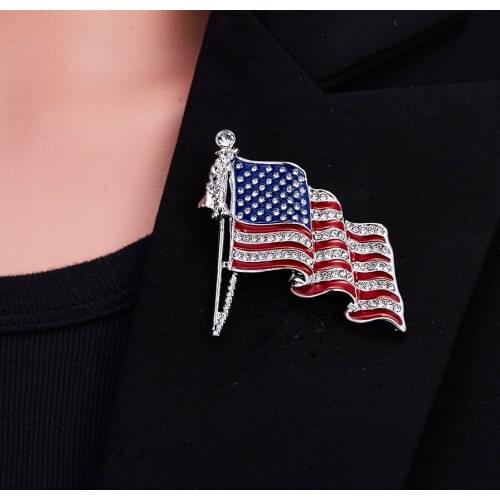 U.S Country Flag Backpack Enamel Badge Vintage Crystal Flagpole Brooch Jewelry American Stripe Rhinestone Flag Birthday Gift Pin