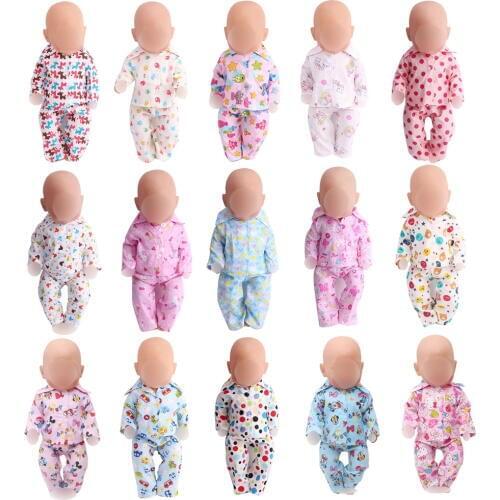 40-43 Cm Boy American Dolls Clothes Newborn Printed Pajamas Suits + Pants Baby Toys Dress Fit 18 Inch Girls Doll Gift f11