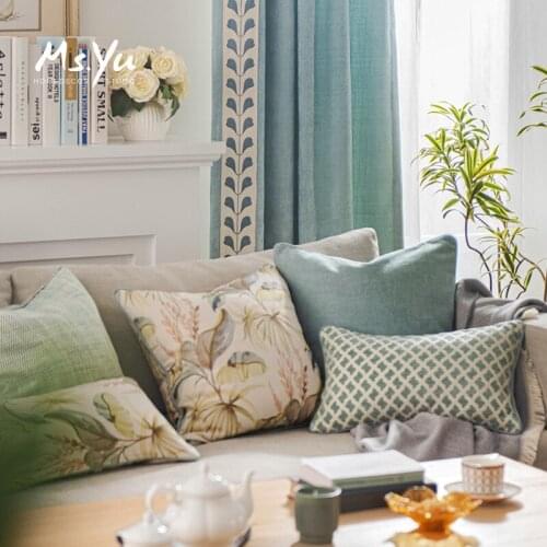 Flower Style Pillow Cover Cushion Cover Sofa Bedroom Bedside Cushion Water Moon Blue Series Waist Pillow