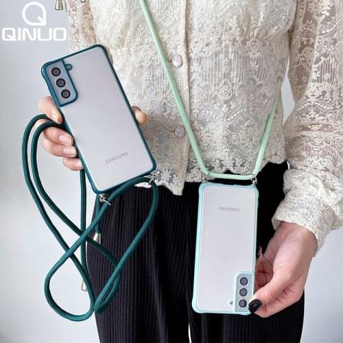 Crossbody Lanyard Neck Strap Case For Samsung Galaxy A52 5G A32 4G A72 A12 A51 A71 A50 A 12 A21S S20 S21 Ultra Matte Clear Cover