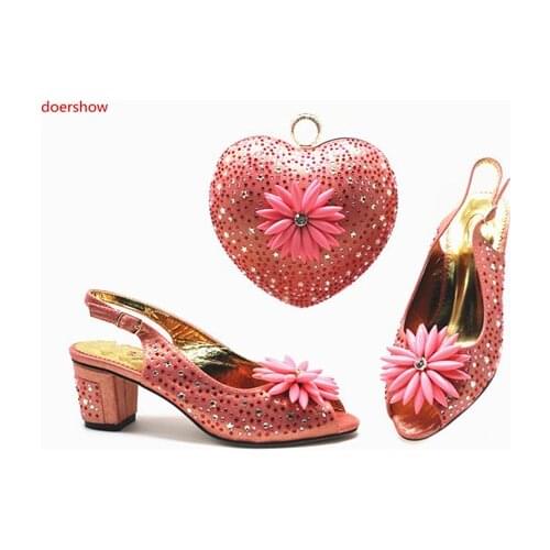 Doershow Free Shipping 2019 New Africa Womens Shoes And Bag Sets For Women Party!Africa peach Shoes and bags set!STB1-11