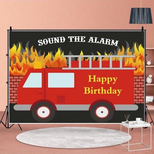 Heroic Firefighter Red Fire Truck Background Boy Birthday Party Decoration Photography Studio Photo Child Room Wall Backdrop
