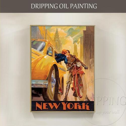 Artist Hand-painted High Quality Special Landscape Kissing in New York Oil Painting Beautiful Wall Art Kiss New York Painting