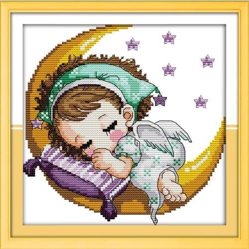 Joy Sunday Cartoon Style The Moon baby-girl Printable Christmas Cross Stitch Patterns Simple Handwork for Kids
