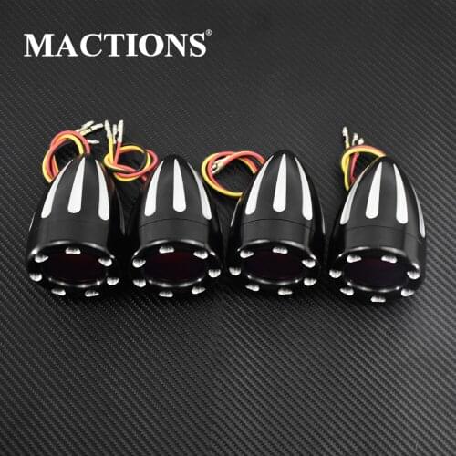 Motorcycle Metal Red LED Front Rear Turn Signal Indicator Light For Harley Sportster Touring Dyna Softail