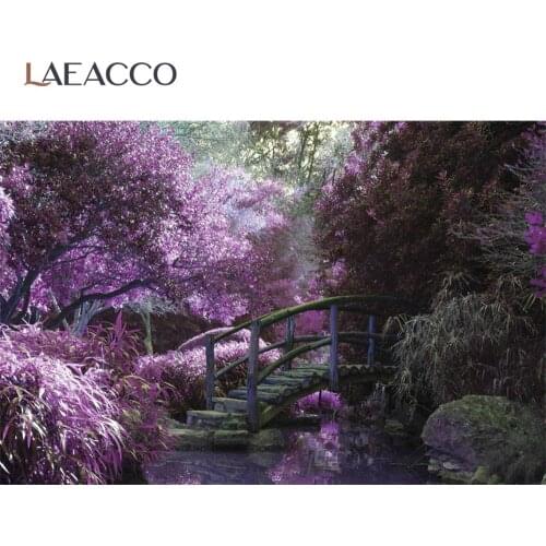Laeacco Garden Lake Pink Red Blossom Flowers Shrub Tree Park Natural View Scenic Photo Background Photography Backdrop Photocall