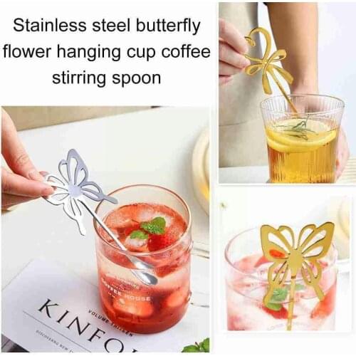 Stirring Spoon Exquisite Durable Steel Hollow Butterflies Shape Supplies Coffee Cup Scoop Hanging Tableware Teaspoon X8N3