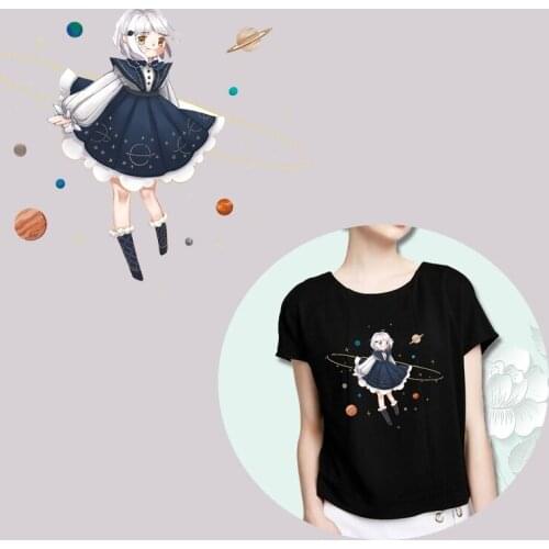 Cartoon Princess Girl Heat Transfer Vinyl For T-Shirts Iron On Transfers Patches For Clothing Thermal Transfer Sticker Washable