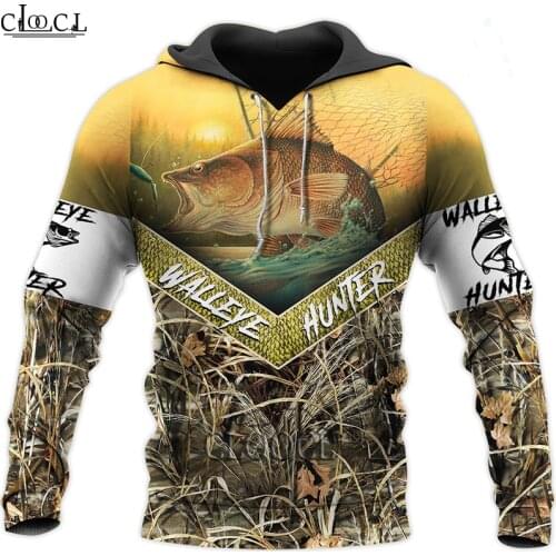 HX Cool Walleye Fishing 3D Printed Men Hoodie Clothes Fashion Sweatshirt Zip Pullover Casual Jacket Tracksuit Drop Shipping