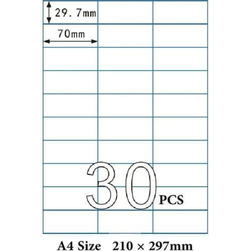 100 Sheets A4 Sticker 70X29.7 mm 30pcs In One A4 Sheet A4 Self adhesive Sticker Printing Address Label For Inkjet Laser Printer