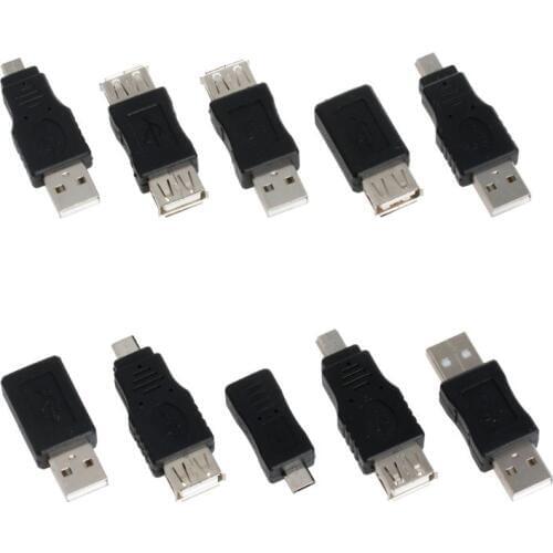 New 10Pcs/set OTG 5pin F/M Mini Changer Adapter Converter USB Male to Female Micro USB Adapter USB Gadgets Adapter Convertor