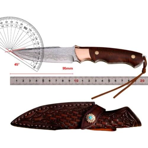 VG10 Damascus Steel fixed blade brass and Snakewood Handle Straight Knife knife Outdoor camping survival EDC Tool