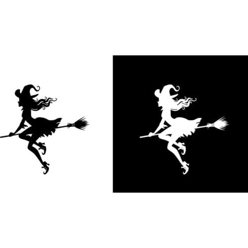 Cute Broom Witch Reflective Car Stickers Black and White Witch Auto Sticker PVC Decor Decals for Car Body Exterior Decoration
